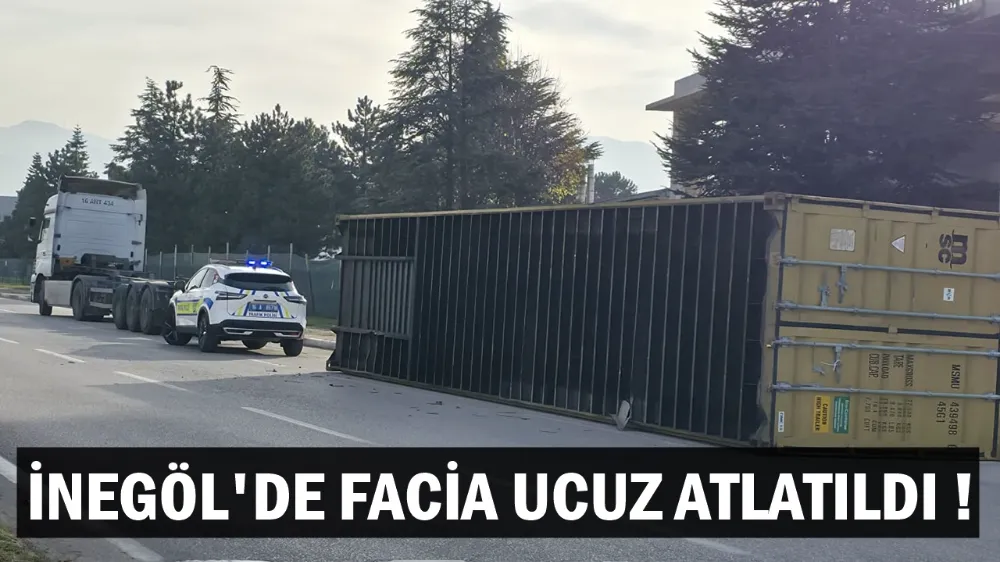 İnegöl OSB’de konteyner devrildi facia ucuz atlatıldı !