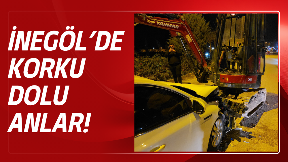 İnegöl’de köprü üzerinde otomobil ekskavatöre çarptı: Operatör yaralandı
