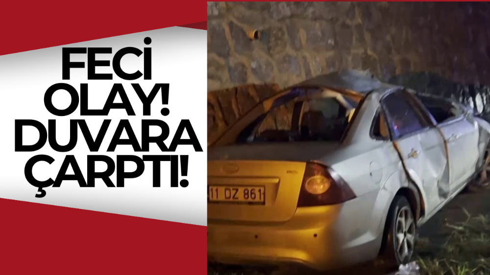  Kontrolden çıkan otomobil istinat duvarına çarptı: 2 yaralı