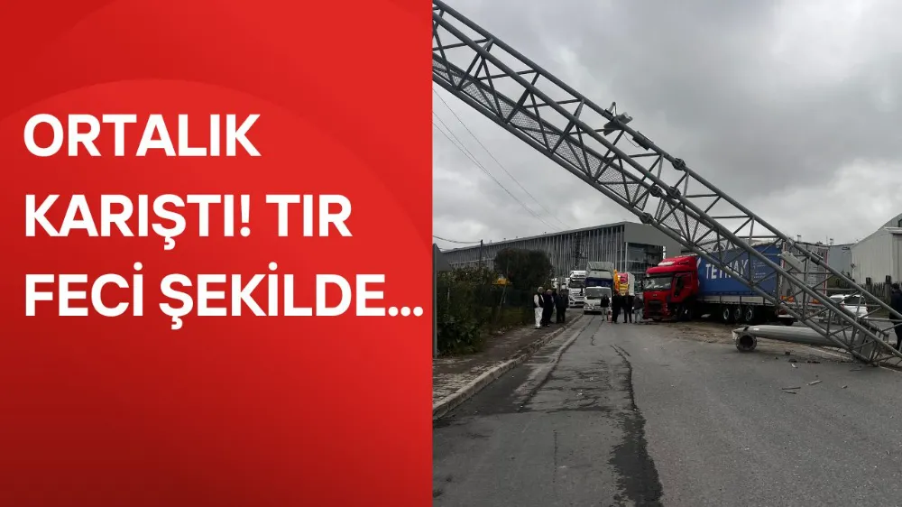 Direğe çarpan tır yan döndü!