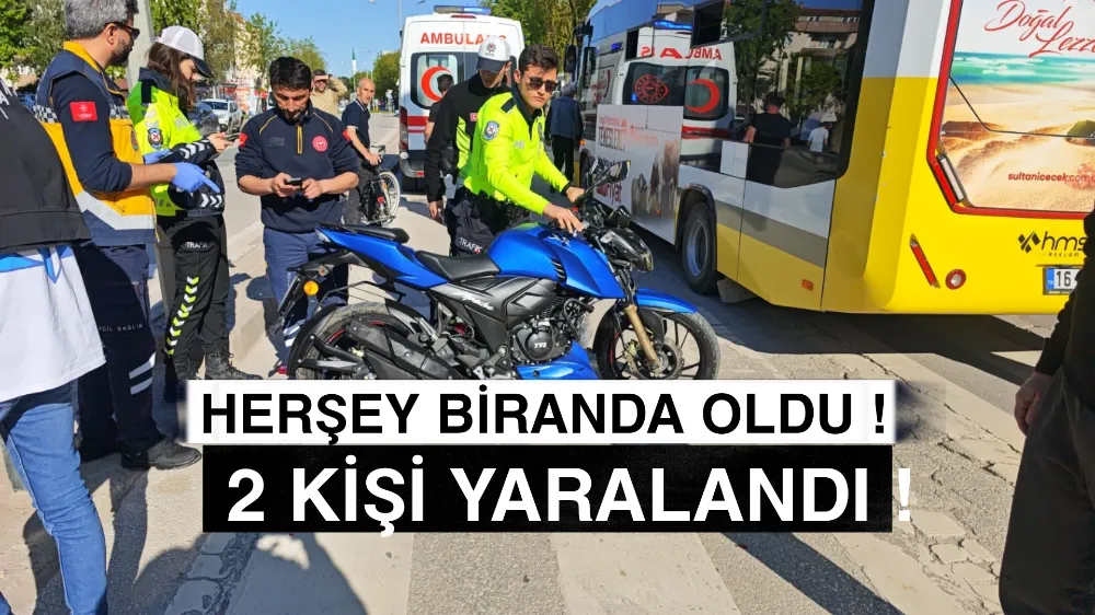 Motosiklet otomobile çarptı 2 kişi yaralandı !