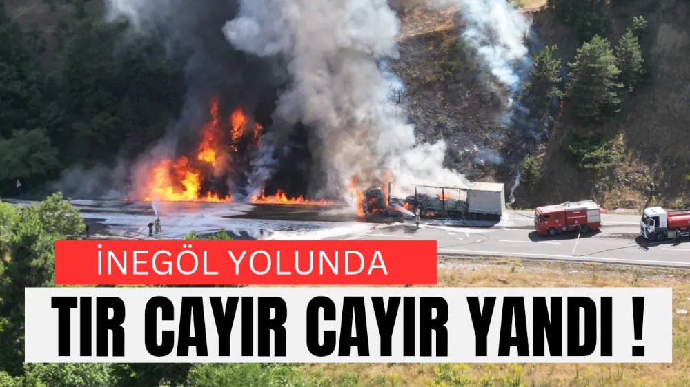 İnegöl yolunda tır alev aldı 