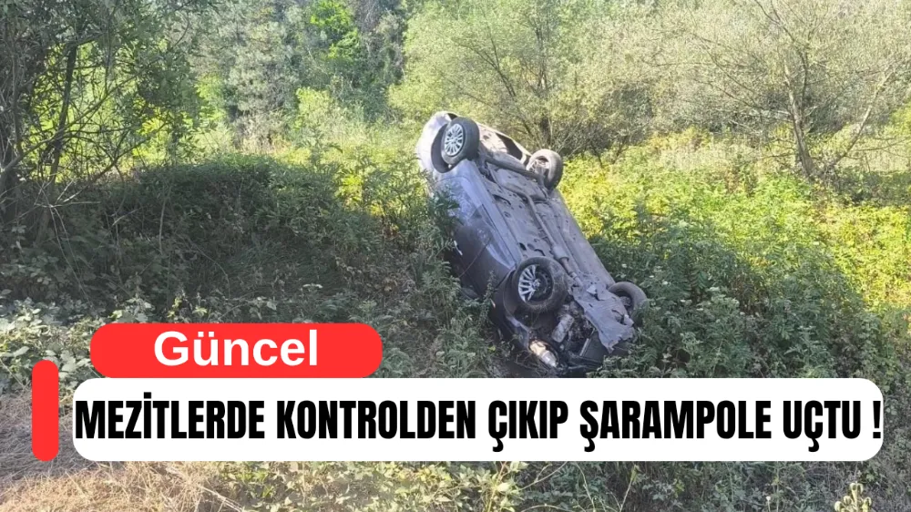Mezitlerde kontrolden çıkan otomobil şarampole uçtu !