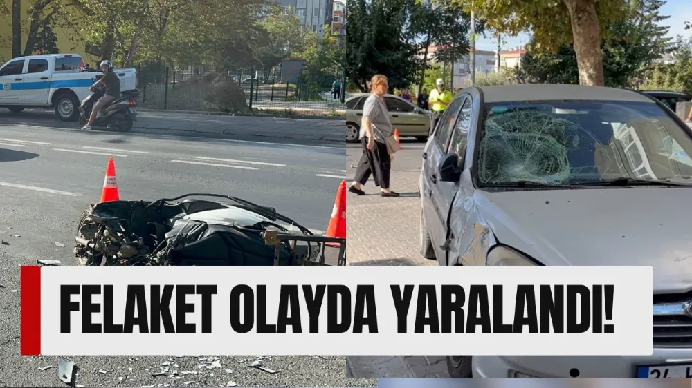 Motosiklet kasasıyla birlikte otomobilin üzerinden uçtu