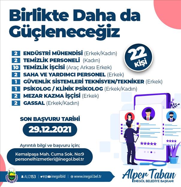 İnegöl Belediyesi 22 Personel Alacak