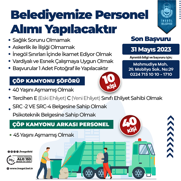 İnegöl Belediyesi 50 Personel Alacak