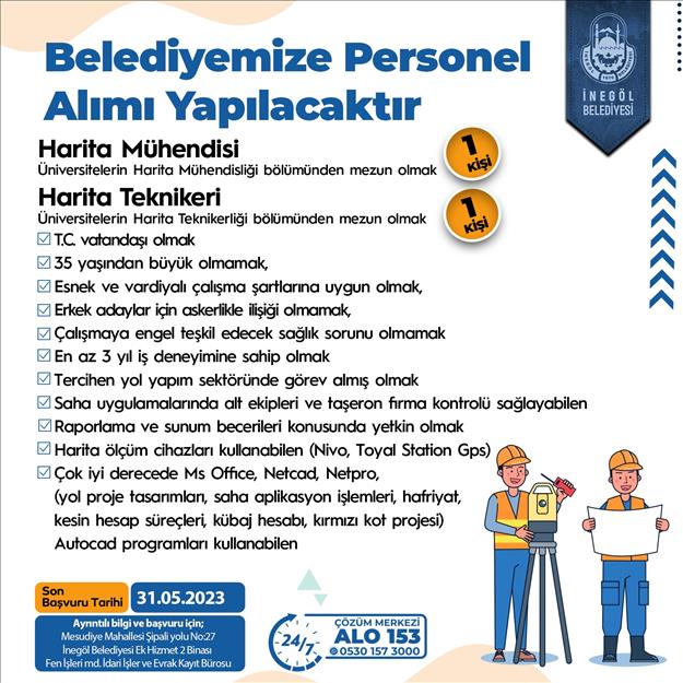 İnegöl Belediyesi Mühendis Ve Tekniker Alımına Çıkıyor